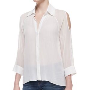 Alice & Olivia Gibson Cold Shoulder White Sheer Georgette Button Up Blouse XS